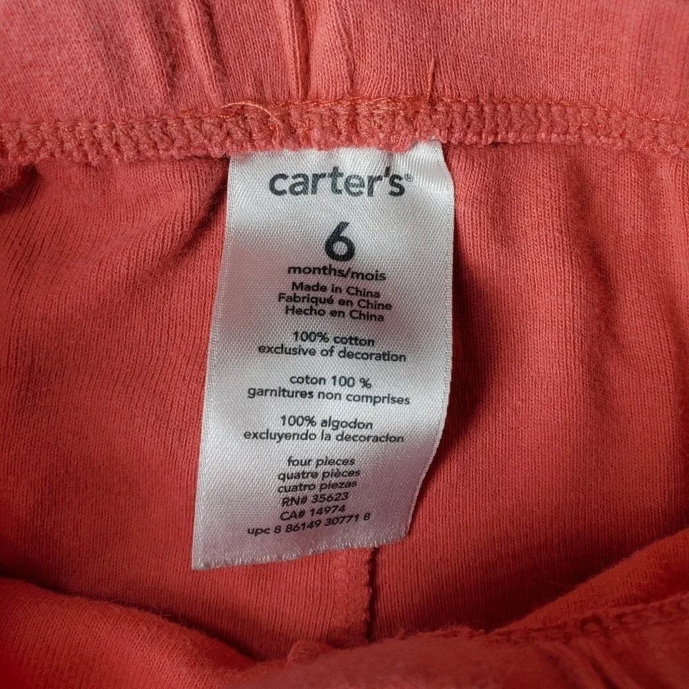 Carter's Size 6m Baby Girl Footed Leggings Pants 100% Cotton Melon Coral Pink
